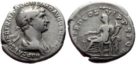 Denarius AR
Trajan (98-117), Rome, 112-117 AD, MP CAES NER TRAIANO OPTIMO AVG GER DAC. Laureate, draped, cuirassed bust r. / P M TR P COS VI P P S P Q...