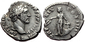 Denarius AR
Antoninus Pius (138-161), Rome, AD 155-156, ANTONINVS AVG PIVS P P IMP II, Laureate head r. / TR POT XIX COS IIII, Annona standing l. with...