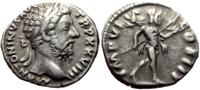 Denarius AR
Marcus Aurelius (161-180), Rome, AD 173-174, M ANTONINVS AVG TR P XXVIII, Laureate head r. / IMP VI COS III, Mars, helmeted, naked except...