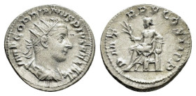 Antoninianus AR
Antoninianus AR
Gordian III (238-244), Rome, IMP GORDIANVS PIVS FEL AVG, Radiate, draped and cuirassed bust right / P M TR P V COS II ...