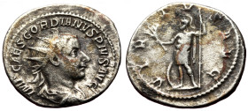 Antoninianus AR
Gordian III (238-244), AD 240, IMP CAES GORDIANVS PIVS AVG. Radiate, draped and cuirassed bust r. / VIRTVS AVG. Virtus standing l., ho...