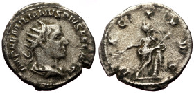 Antoninianus AR
Aemilian, AD 253, IMP AEMILIANVS PIVS FEL AVG. Radiate, draped and cuirassed bust r. / PACI AVG. Pax standing l., holding branch and s...
