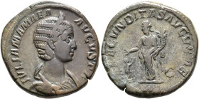 Sestertius Æ
Julia Mamaea, Augusta, 222-235, orichalcum, Rome, 232, IVLIA MAMAEA AVGVSTA, Diademed and draped bust of Julia Mamaea to right / FECVNDIT...