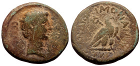 Bronze Æ
Phrygia, Amorium, Augustus, 27 BC–14 AD, CЄBACTOC. Bare head r.; lituus to r. / ΑΛΕΞΑΝΔΡΟϹ ΑΜΟΡΙΑΝΩΝ. Eagle holding caduceus standing r., on ...