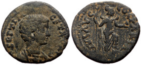Bronze Æ
Pisidia, Parlais, Geta (as Caesar) – c. AD 198-209, SEPTIM GETA C(...) Draped bust r. / IVL AVG COL PARLAIS. Mên standing r., with foot on bu...