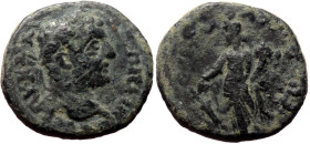 Bronze Æ
Asia Minor, Elagabal 218-222 AD, ΑV Κ Μ ΑVP ΑΝΤΩΝƐΙΝΟϹ ϹЄB, laureate head of Elagabal, r. / Tyche standing left, holding rudder and cornucopi...