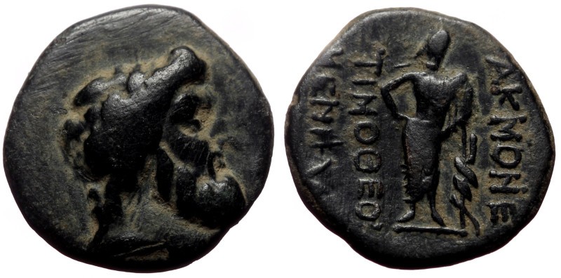 Bronze Æ, Phrygia, Akmoneia, 1st century BC, Timotheos Menela, magistrate, Head ...