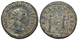 Antoninian Æ
Probus. (276-282), Antioch, IMP C M AVR PROBVS P F AVG, Radiate cuirassed bust of Probus right / RESTITVT ORBIS, women standing right pre...