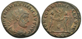 Antoninianus Æ
Maximianus (285-295), Antioch, IMP CMA MAXIMIANVS PF AVG, radiate cuirassed bust right. / CONCORDIA MILITVM, Jupiter presents Victory o...
