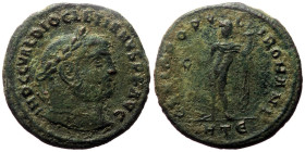 Follis AE
Diocletian (284-305), Heraclea, 296-7, officina E=5, IMP C C VAL DIOCLETIANVS P F AVG, laureate head right, GENIO POPVLI ROMANI, Genius stan...