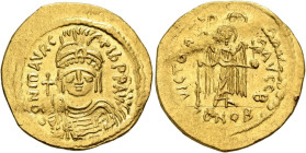 Solidus AV
Maurice Tiberius (582-602), Constantinopolis, 583-601, O N mAVRC TIb P P AVI Draped and cuirassed bust of Maurice Tiberius facing, wearing ...