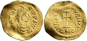 Tremissis AV
Maurice Tiberius 582-602), Constantinopolis. O N TIbЄRI P P AVC Pearl-diademed, draped and cuirassed bust of Maurice Tiberius to right / ...