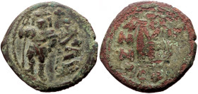 Follis AE
Heraclius, with Heraclius Constantine (610-641), Constantinople, unknown year, Heraclius, on left, and Heraclius Constantine, on right, stan...