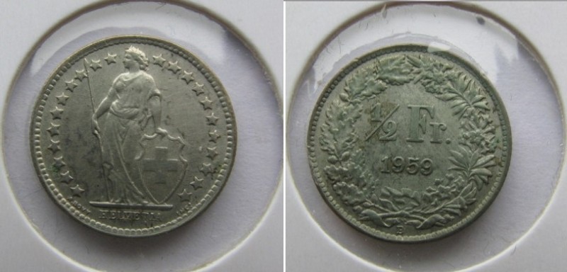 ½ Frank AR
Switzerland, 1959
18 mm, 2,50 g
KM# 23