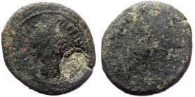 Bronze AE
Unresearched Roman Provincial coin, with countermark, bust right, with countermark: Head (?) right within round incuse
22 mm, 4,47 g