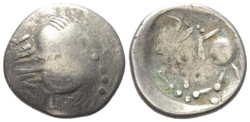 Ostkelten. Muntenien. Typ 'Sattelkopf'.

 Tetradrachme (Silber).
Vs: Stark st...