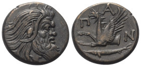 Taurischer Chersones. Pantikapaion.

 Bronze. Ca. 325 - 310 v. Chr.
Vs: Kopf eines bärtigen Satyrn rechts.
Rs: Greifenprotome links; im Abschnitt ...