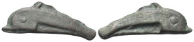 Sarmatien. Olbia.

 Bronze. Ca. 525 - 410 v. Chr.
Vs: Delfin links.
Rs: Delfin rechts.

32 mm. 2,78 g. 

HGC 3, 1879.
 Sehr schön.