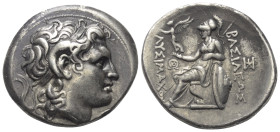 Königreich Thrakien. Lysimachos (306 - 281 v. Chr.).

 Tetradrachme (Silber). Ca. 297 - 281 v. Chr. Lysimacheia.
Vs: Kopf des vergöttlichten Alexan...
