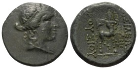 Königreich Bithynien. Prusias II. Kynegos (182 - 149 v. Chr.).

Bronze. Ca. 182 - 149 v. Chr. Nikomedia.
Vs: Drapierte Büste des Dionysos mit Efeuk...