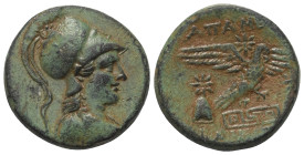 Phrygien. Apameia am Mäander.

 Bronze. Ca. 100 - 50 v. Chr.
Vs: Büste der Athena mit korinthischem Helm und Ägis rechts.
Rs: Adler mit gespreizte...