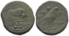 Anonyme Prägungen.

 Sextans (Kupfer). 217 - 215 v. Chr. Rom.
Vs: Stillende Wölfin und Zwilling; im Abschnitt zwei Kügelchen. 
Rs: ROMA. Adler, st...