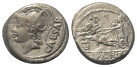 L. Iulius Caesar.

 Denar (Silber). 103 v. Chr. Rom.
Vs: CAESAR. Kopf des Mars links.
Rs: L IVLI L F. Venus mit Szepter in Cupidobiga nach links f...