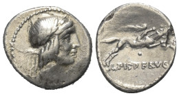 L. Calpurnius Piso Frugi.

 Denar (Silber). 90 v. Chr. Rom.
Vs: Kopf des Apollo mit Lorbeerkranz rechts.
Rs: L PISO FRVGI. Reiter mit Palmzweig zu...