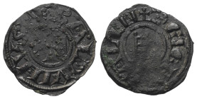 Jerusalem - Königreich. Baldwin III. (1143 - 1163).

 Denar (Billon).
Vs: BALDVINVS REX. Kreuz.
Rs: Turm Davids.

18 mm. 1,01 g. 

Malloy u. a...