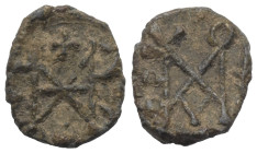 Jerusalem - Königreich. Anonym.

 Notgeld (Bleimarke). Ohne Jahr. Jerusalem oder Akkon.
Vs: Monogramm, darunter Kreuz.
Rs: Monogramm.

16 mm. 2,...