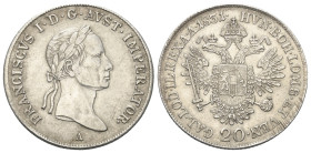 Kaisertum Österreich (1804 - 1918). Franz I. (1804 - 1835).

 20 Kreuzer (Silber). 1831 A. Wien.
Vs: Büste rechts.
Rs: Bekrönter Doppeladler mit B...