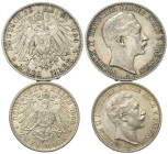 Deutschland - Lots.


Deutschland nach 1871. Kaiserreich.
Preußen. Wilhelm II. (1888 - 1918).

Lot (2 Stück, Silber): 3 Mark 1909 und 2 Mark 190...