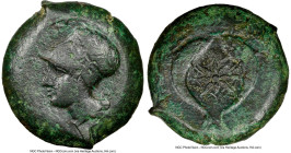SICILY. Syracuse. Dionysius I (406/5-367 BC). AE drachm or dilitron (30mm, 31.21 gm, 4h). NGC VF 5/5 - 2/5. ΣYPA, head of Athena left, wearing wreathe...