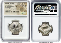 ATTICA. Athens. Ca. 455-440 BC. AR tetradrachm (25mm, 17.15 gm, 2h). NGC Choice XF 4/5 - 4/5. Early transitional issue. Head of Athena right, wearing ...