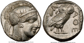 ATTICA. Athens. Ca. 440-404 BC. AR tetradrachm (24mm, 17.16 gm, 1h). NGC Choice AU 5/5 - 4/5. Mid-mass coinage issue. Head of Athena right, wearing ea...