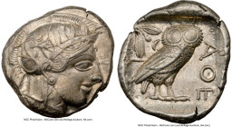 ATTICA. Athens. Ca. 440-404 BC. AR tetradrachm (25mm, 17.19 gm, 7h). NGC AU 5/5 - 5/5. Mid-mass coinage issue. Head of Athena right, wearing earring, ...