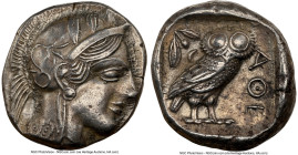 ATTICA. Athens. Ca. 440-404 BC. AR tetradrachm (24mm, 17.14 gm, 7h). NGC AU 5/5 - 4/5. Mid-mass coinage issue. Head of Athena right, wearing earring, ...
