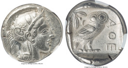 ATTICA. Athens. Ca. 440-404 BC. AR tetradrachm (25mm, 17.18 gm, 10h). NGC AU 5/5 - 3/5. Mid-mass coinage issue. Head of Athena right, wearing earring,...