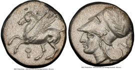 CORINTHIA. Corinth. Ca. 4th century BC. AR stater (20mm, 8.41 gm, 8h). NGC XF 5/5 - 3/5. Pegasus flying left, Ϙ below / Head of Athena left, wearing C...