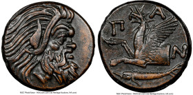CIMMERIAN BOSPORUS. Panticapaeum. 4th century BC. AE (20mm, 7.50 gm, 10h). NGC AU 5/5 - 4/5, Fine Style. Head of bearded Pan right / Π-A-N, forepart o...