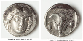 CARIAN ISLANDS. Rhodes. Ca. 340-316 BC. AR didrachm (18mm, 6.66 gm, 11h). VF. Head of Helios facing, turned slightly right, hair parted in center and ...