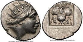 CARIAN ISLANDS. Rhodes. Ca. 88-84 BC. AR drachm (15mm, 1h). NGC Choice VF. Plinthophoric standard, Nicephorus, magistrate. Radiate head of Helios righ...