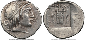 LYCIAN LEAGUE. Cragus. Ca. 48-20 BC. AR hemidrachm (15mm, 2.02 gm, 11h). NGC Choice XF 3/5 - 3/5. Series 4. Head of Apollo right, wearing taenia, bow ...