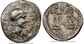 Cnaeus Pompeius Junior (46-45 BC). AR denarius (20mm, 4.09 gm, 8h). NGC AU 4/5- 4/5. Uncertain mint in Spain (Corduba), summer 46 BC-spring 45 BC. M•P...