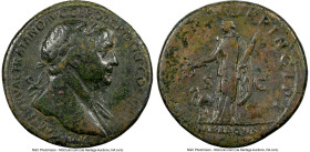 Trajan (AD 98-117). AE sestertius (31mm, 24.36 gm, 6h). NGC Choice Fine 4/5 - 3/5, light smoothing. Rome, AD 112-113. IMP CAES NERVAE TRAIANO AVG GER ...