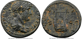 Hadrian (AD 117-138). AE semis (18mm, 3.61 gm, 6h). NGC Choice XF 4/5 - 4/5. Rome, AD 124-127. HADRIANVS-AVGVSTVS, laureate, draped, and cuirassed bus...