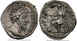 Marcus Aurelius (AD 161-180). AR denarius (19mm, 3.11 gm, 12h). NGC XF 5/5 - 4/5. Rome, December AD 168-December AD 169. M ANTONINVS AVG ARM-PARTH MAX...