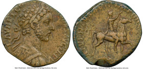 Commodus (AD 177-192). AE sestertius (28mm, 15.73 gm, 6h). NGC Choice VF 4/5 - 4/5. Rome, AD 180. L AVREL CO-MMODVS AVG TR P V, laureate, cuirassed bu...