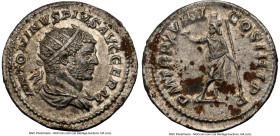 Caracalla, as Augustus (AD 198-217). AR antoninianus (22mm, 4.80 gm, 7h). NGC Choice AU 5/5 - 3/5. Rome, AD 216. ANTONINVS PIVS AVG GERM, radiate, dra...
