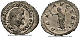 Maximinus I (AD 235-238). AR denarius (20mm, 2.95 gm, 7h). NGC Choice AU 5/5 - 5/5. Rome, January AD 236-April AD 238. MAXIMINVS PIVS AVG GERM, laurea...